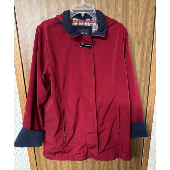 Ladies Nautica Red Navy Hooded Jacket - Large - Picture 1 of 3